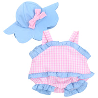 Gingham Summer Romper & Hat Fits 15" Bitty Baby American Girl Doll Clothing1