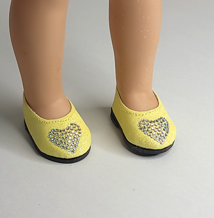 Yellow Rhinestone Heart Flats Fits 14.5" Wellie Wisher American Girl Doll Shoes2