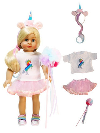 Rainbow Unicorn Skirt Set Headband Fits 18" American Girl Doll Clothing1