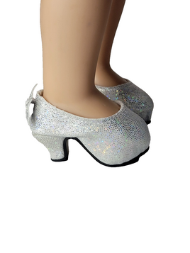Silver Back Bow High Heel Shoe Fits 14.5" Wellie Wisher American Girl Doll Shoes0