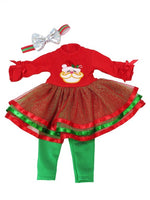 Red And Green Santa Dress Leggings Headband Fits 18" American Girl Doll Clothing2