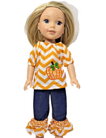 Pumpkin Chevron Print Outfit Fits 14.5" Wellie Wisher American Girl Doll Clothes0