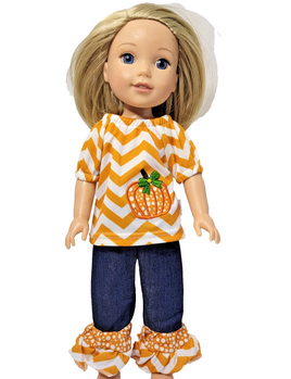 Pumpkin Chevron Print Outfit Fits 14.5" Wellie Wisher American Girl Doll Clothes0