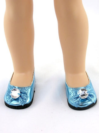Teal Metallic Gem Flat Shoes Fits 14.5" Wellie Wisher American Girl Doll Shoes0