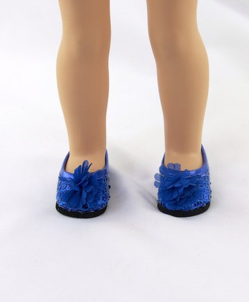 Blue Sequin Flower Flats Fits 14.5" Wellie Wisher American Girl Doll Shoes1