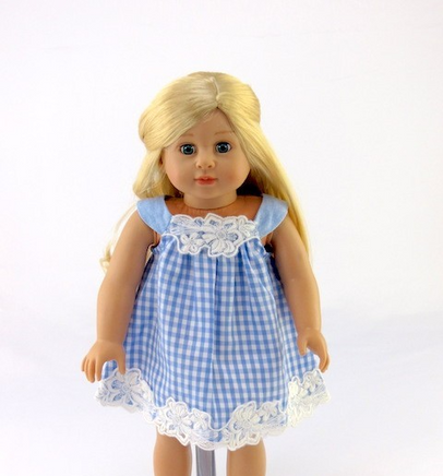 Blue And White Checkered Dress Fits 18" American Girl Doll Clothing1