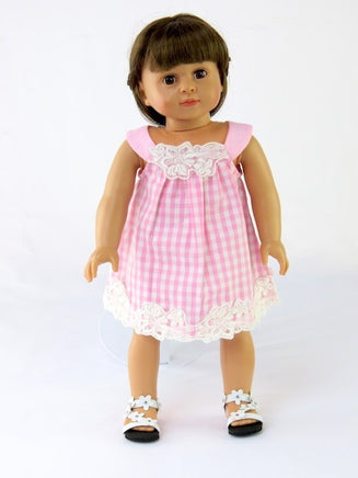Pink And White Checkered Dress Fits 18" American Girl Doll Clothing2