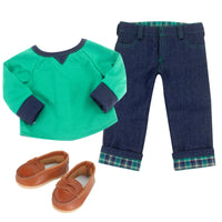 Plaid Cuffed Jean Outfit & Penny Loafers Fits 18" Boy Girl Doll Clothes2
