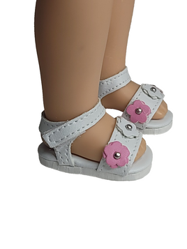 Pink And White Flower Sandals Fits 14.5" Wellie Wisher American Girl Doll Shoes0