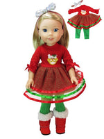 Red And Green Santa Dress Fits 14.5" Wellie Wisher American Girl Doll Clothing1