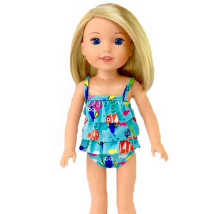 Fish Print Ruffle 2pc Swimsuit Fits 14.5" Wellie Wisher American Girl Clothing0