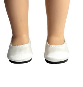 White Satin Flat Dress Shoes Fits 14.5" Wellie Wisher American Girl Doll Shoes0