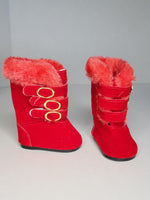 Red Fur Trim Buckle Boots Fits 18" American Girl Doll Clothes Shoes1
