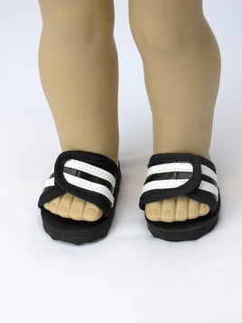 Black and White Stripe Slide Sandals Fits 18" American Boy Girl Doll Shoes0