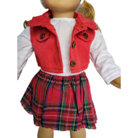 Red Plaid Winter 5pc Skirt Set Fits 18" American Girl Doll Clothes2