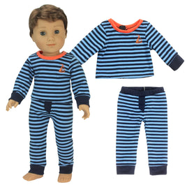 Blue Striped Pajama Pant Set Fits 18" American Boy Girl Doll Clothing0
