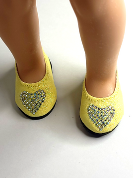 Yellow Rhinestone Heart Flats Fits 14.5" Wellie Wisher American Girl Doll Shoes0