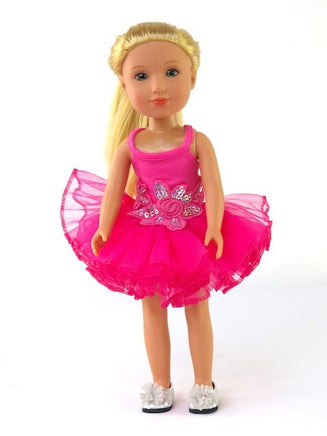 Hot Pink Ballerina Tutu Dress Fits 14.5 Wellie Wisher American Girl Doll Clothes1