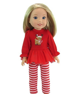 Christmas Reindeer Pant Set Fits 14.5" Wellie Wisher American Girl Clothing0