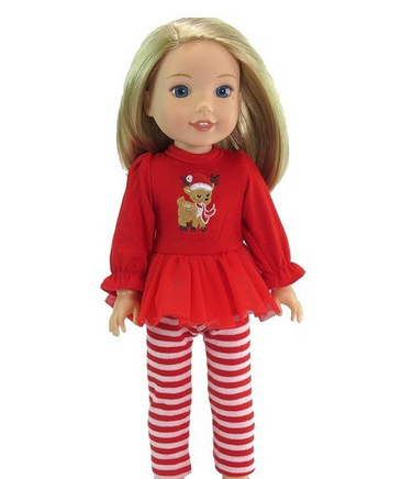 Christmas Reindeer Pant Set Fits 14.5" Wellie Wisher American Girl Clothing0