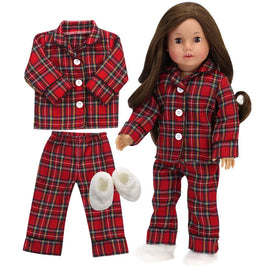 Flannel Pajamas & Slippers Fits 18" American Boy Girl Doll Clothes0