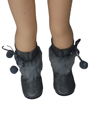 Grey Fur Pom Boots Fits 14.5" Wellie Wisher American Girl Doll Shoes2