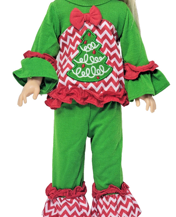 Christmas Tree Pant Set Hat Fits 14.5" Wellie Wisher American Girl Doll Clothing3