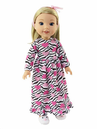 Zebra Heart Nightgown Fits 14.5" Wellie Wisher American Girl Doll Clothes0