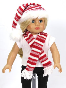 Red And White Stripe Hat And Scarf Fits 18" American Girl Boy Doll Clothing0