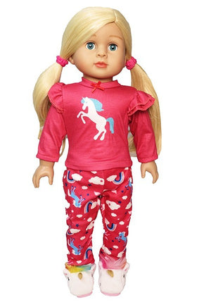 Hot Pink Unicorn Pajama Pant Set Fits 18" American Girl Doll Clothing0