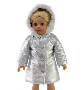 Metallic Silver Puffer Coat Outerwear Fits 18" American Girl Doll Clothing0