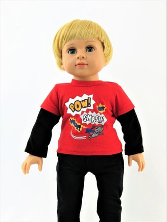 Super Pup Long Sleeve T-Shirt Fits 18" American Boy Girl Doll Clothing1