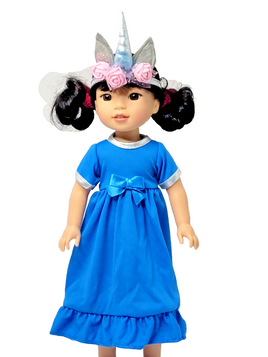 Blue Nightgown Unicorn Fits 14.5" Wellie Wisher American Girl Doll Clothes0