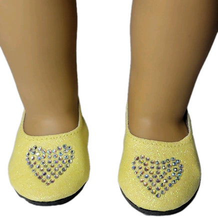 Yellow Glitter Rhinestone Heart Flats Fits 18" American Girl Doll Clothes Shoes0