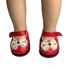 Red Bow Dress Shoes Fits 14.5" Wellie Wisher American Girl Doll Shoes0