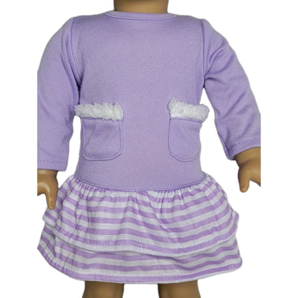 Purple Stripe Dress And Pom Hat Fits 18" American Girl Doll Clothes2