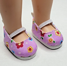 Purple Floral Print Shoes Fits 14.5" Wellie Wisher American Girl Doll Shoes0