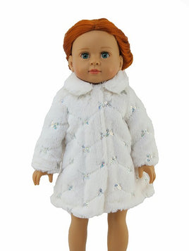 White Fuzzy Coat With Silver Sequins Fits 18" American Girl Doll Clothing0