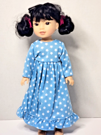 Blue Star Nightgown Fits 14.5" Wellie Wisher American Girl Doll Clothing0