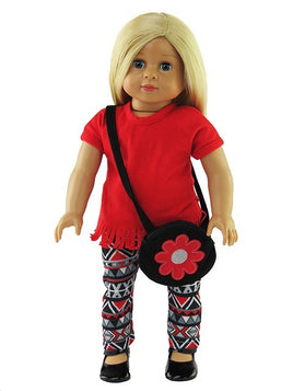 Red And Black Tribal Print Pant Set Purse Fits 18" American Girl Doll Clothing0
