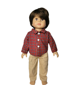 Red Plaid Shirt Cargo Pants Set Fits 18" American Boy Girl Doll Clothes0