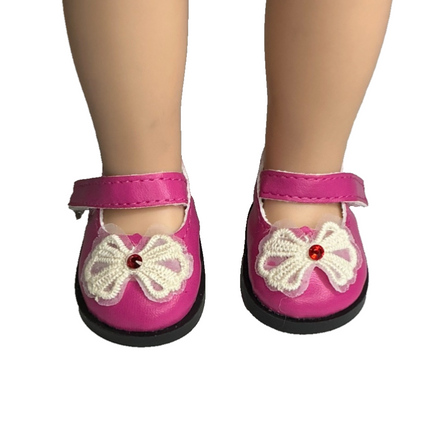 Pink Bow Dress Shoes Fits 14.5" Wellie Wisher American Girl Doll Shoes0