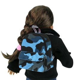 Blue Camoflauge Backpack Fits 18" American Girl Doll Clothing0