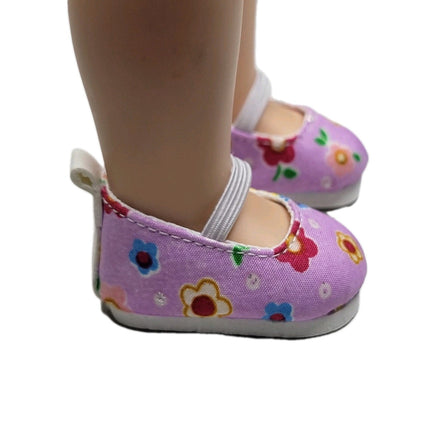 Purple Floral Print Shoes Fits 14.5" Wellie Wisher American Girl Doll Shoes2
