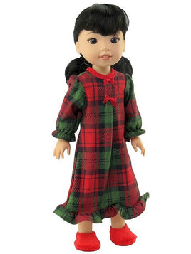 Red and Green Plaid Nightgown Fits 14.5 Wellie Wisher American Girl Doll Clothes0