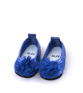 Blue Sequin Flower Flats Fits 14.5" Wellie Wisher American Girl Doll Shoes0