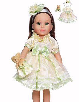 Yellow and Green Dress Bear Fits 14.5" Wellie Wisher American Girl Doll Clothing0