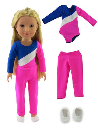 Hot Pink Gymnastics Outfit Fits 14.5" Wellie Wisher American Girl Doll Clothing0