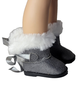 Grey Fur Trim Boots Fits 14.5" Wellie Wisher American Girl Doll Shoes0