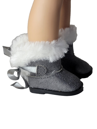 Grey Fur Trim Boots Fits 14.5" Wellie Wisher American Girl Doll Shoes0